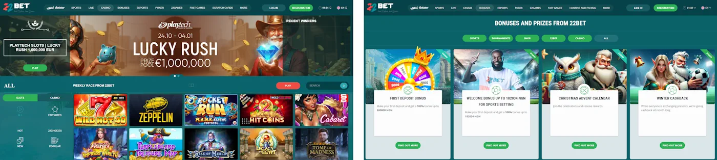 22Bet Casino and Bonuses Screenshot